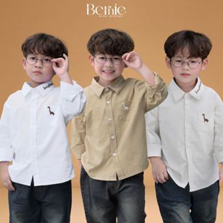  Áo sơ mi dài tay Khủng Long bé trai 1 đến 7 tuổi trắng nâu be phong cách hàn quốc BERNIE H0525A42 