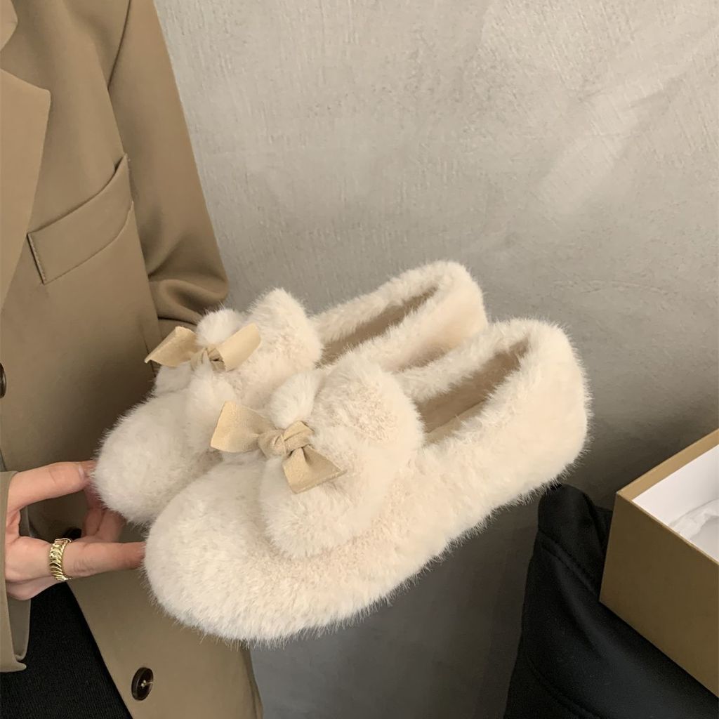 Giày lười cho phụ nữ mùa đông, cotton lót lông thiết kế mới đơn giản nhẹ nhàng đa năng