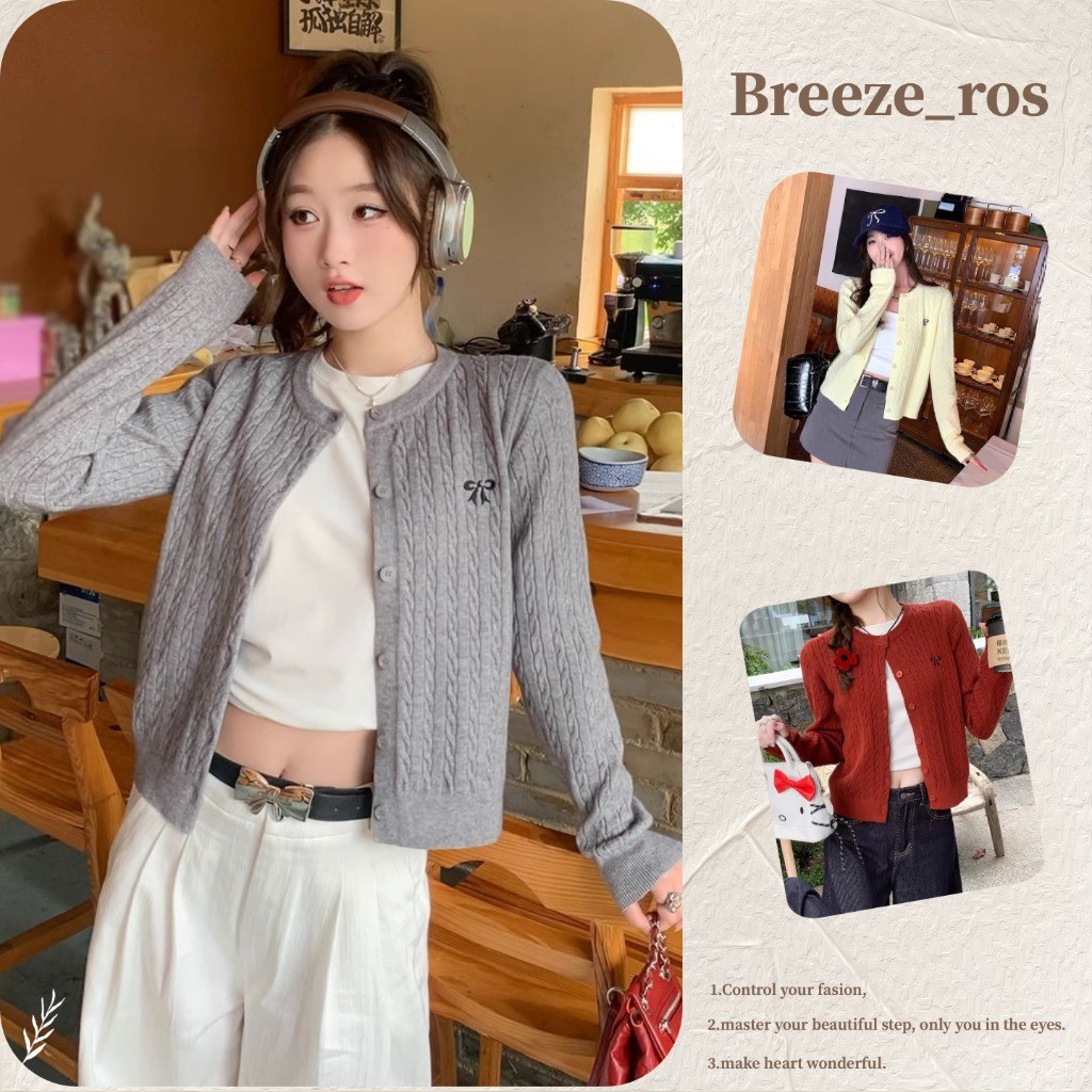 Breeze_ros Áo Len Cardigan Dệt Kim Phong Cách Hàn Quốc Dành Cho Nữ, Áo Len Thêu Thời Trang Thu Đông 