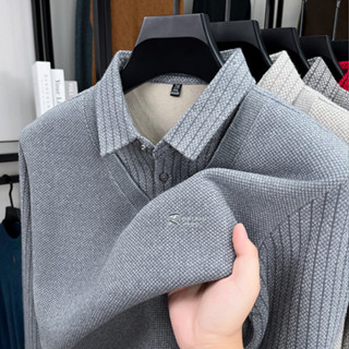  Áo len nam mùa đông với sọc ve giả hai mảnh lông cừu lót dày giữ ấm mỗi ngày 