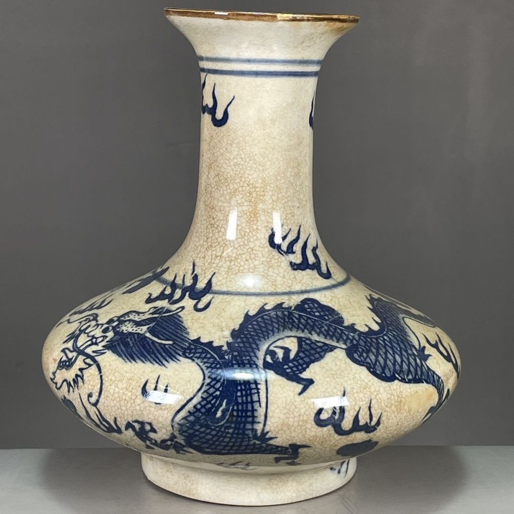 Bộ sưu tập sứ Wenwan Blue White Blooming Dragon Pattern Heaven Character Reward Chai 11.7.2