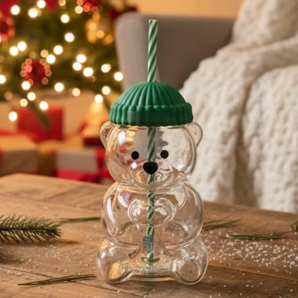 Cốc Gấu Starbucks, Cốc Rơm Gấu, Cốc Rơm Dễ Thương Cho Bé Thủy Tinh, Cốc Gấu Mật Ong Có Ống Hút, Cốc 