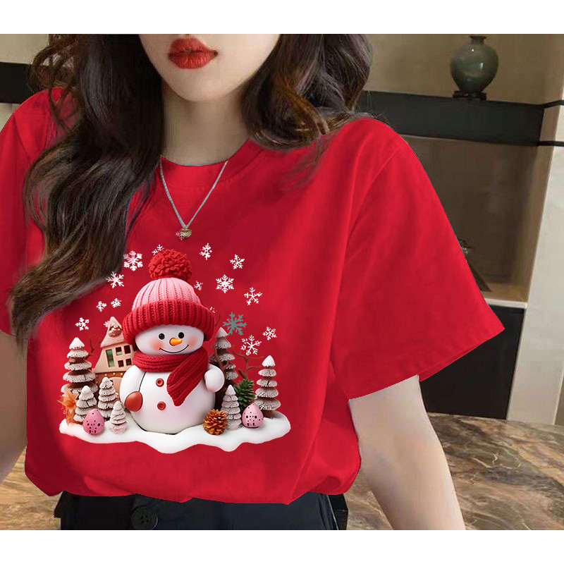 Dễ thương màu hồng mẫu Giáng sinh T-shirt cho phụ nữ, mẫu cây Giáng sinh