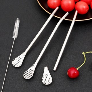 Ống Hút Đa Năng Kiêm Thìa Inox Không Gỉ Cán Dài (Bạc) - HÀNG CÓ SẴN