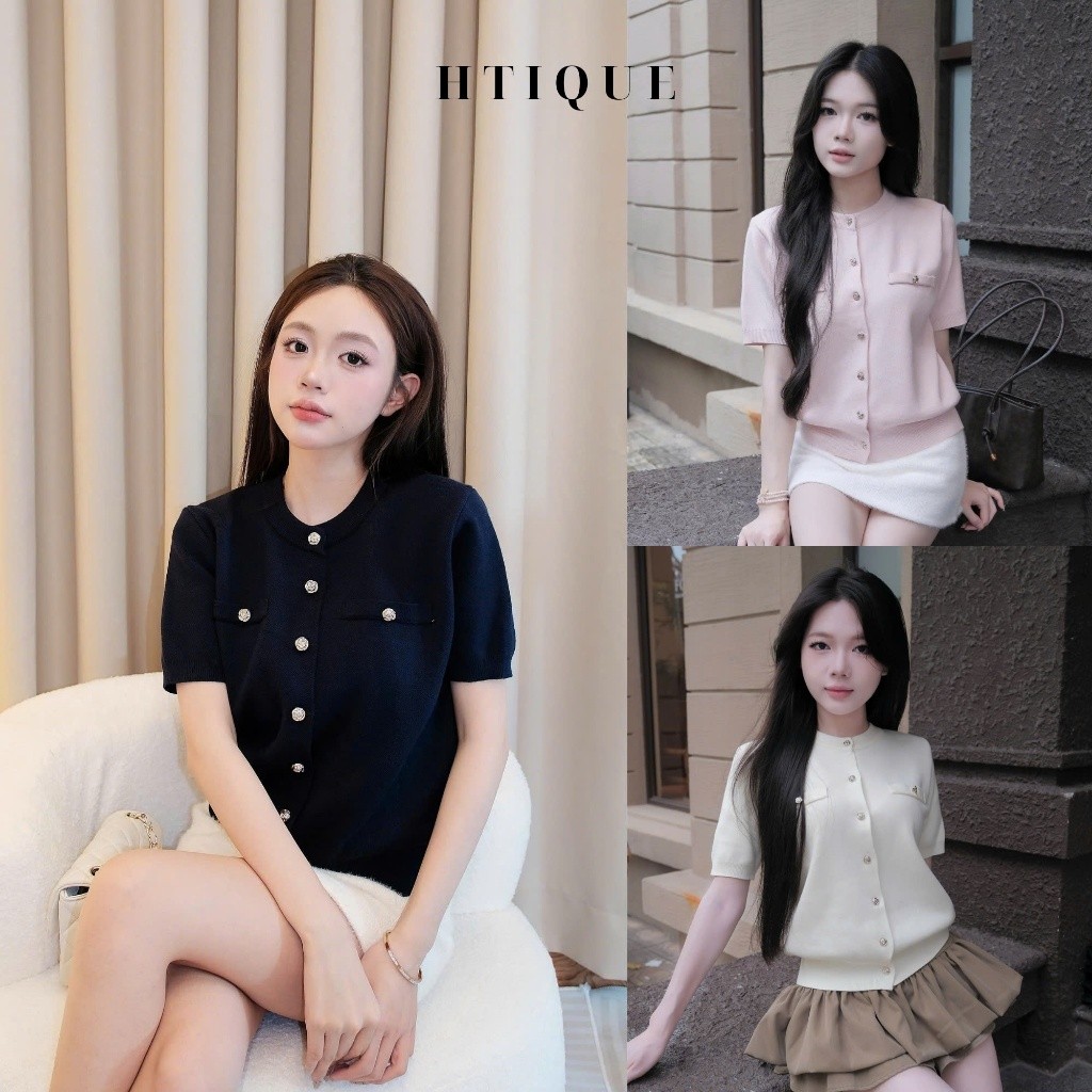 (BST hè HTIQUE) Ao len dệt kim siêu sang chảnh, Áo len cao cấp hồng pastel HT25