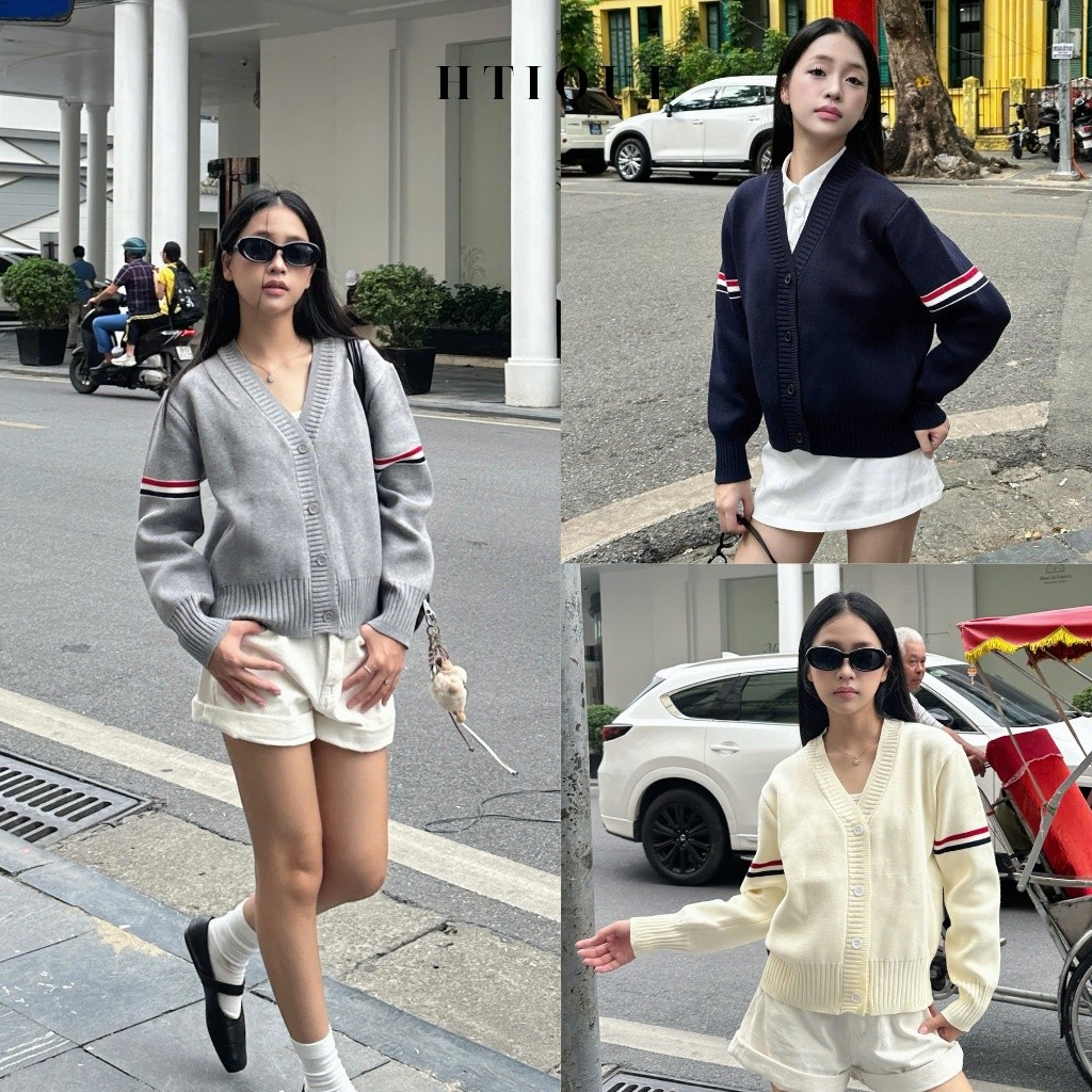 (BST Thu Đông HTIQUE) DEAL mở bán Áo khoác cardigan 3 sọc, Áo khoác len ba màu girl phố LA07