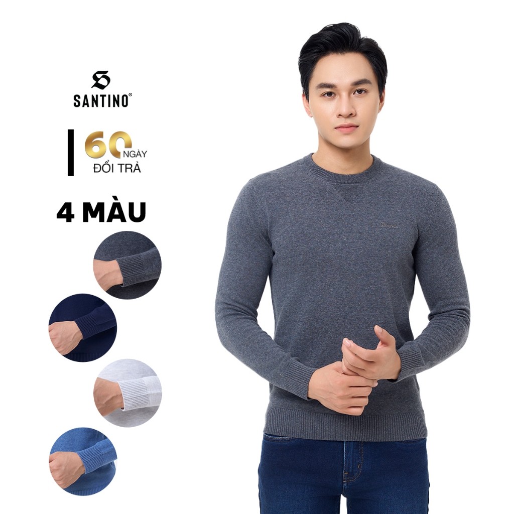 Áo Len SANTINO Cổ Tròn, Kiểu Dáng Regular Fit Ôm Nam Tính, Không Bai Dão, Hạn Chế Bông Xù W231