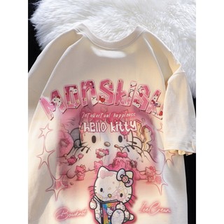  Mỹ ngọt mát kitty Hello Kitty in ngắn tay áo T-shirt cho nam giới và phụ nữ bông cổ điển cặp vợ chồng đầu 