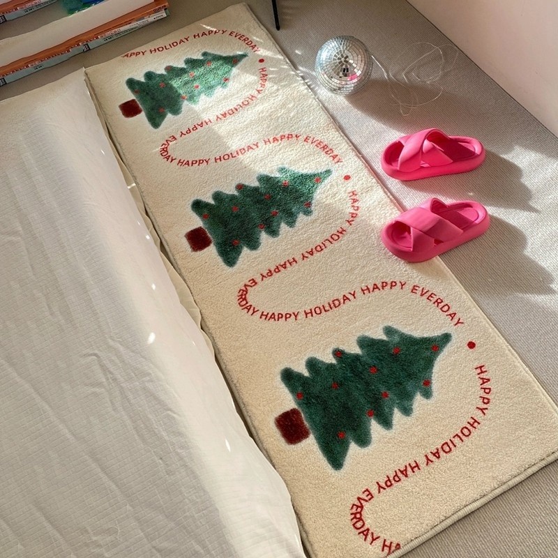 Christmas Tree Rug Long Runner Floor Mat Soft Bedroom Bedside Rug For Home