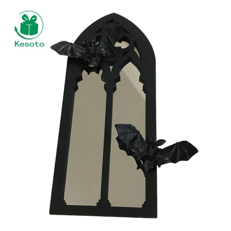 Kesoto Gothic Arch Mirror Bat Wall Mirror Gỗ Accent Creepy Phong cách cổ điển để sống