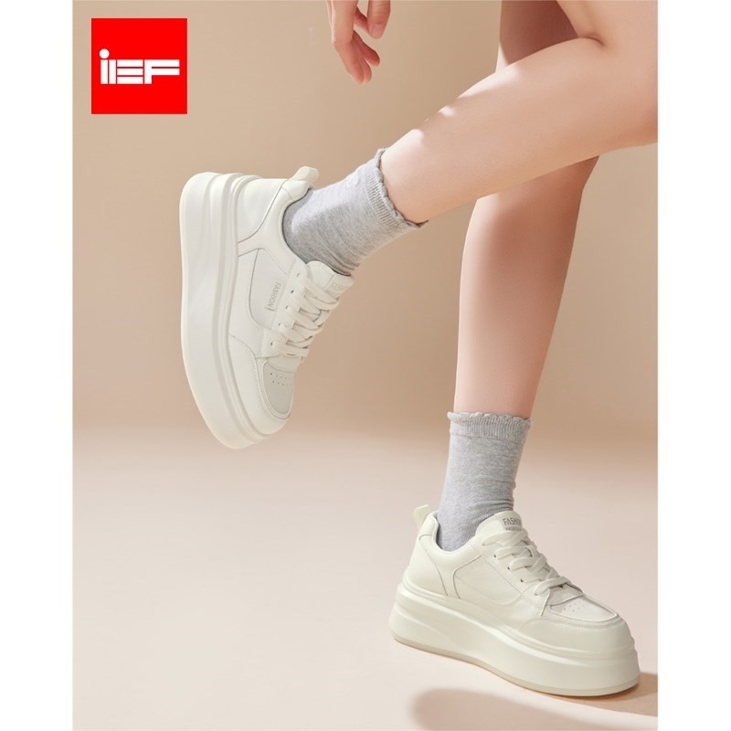 IEF, Giày nữ, Kiểu mới 2025, Giày trắng tăng chiều cao, Cổ thấp, Đế dày, Phong cách Hàn, Trend hot