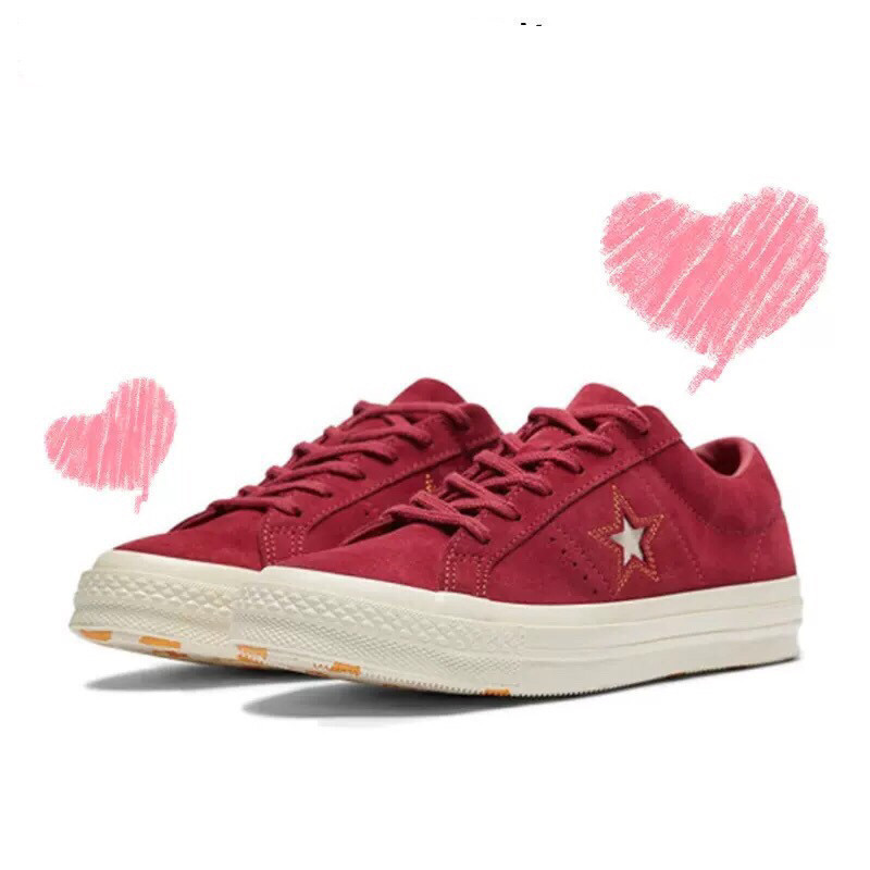 CONVERSE CONVERSE Top Kraf Lưu hóa ONE STAR Da lộn đỏ Cắt thấp Kasut Tapak Love Limited Hari Valenti