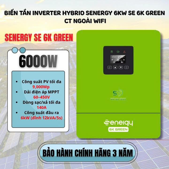 Biến tần năng lương Hybrid Inverter SENNERGY 6kW -48v Mẫu mới -DC 60 -450v  -Mã SE 6K GREEN -Hàng ch