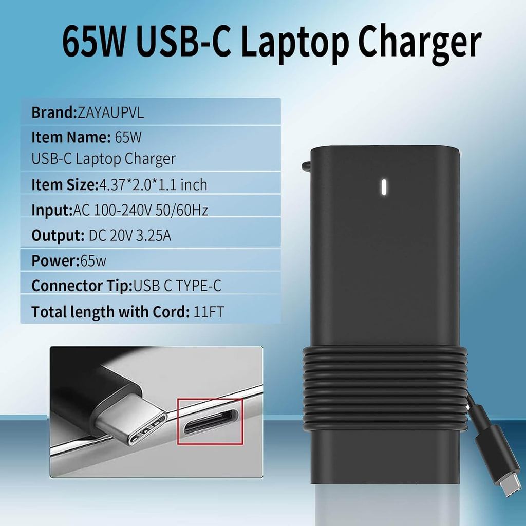 Mới Slim 65W USB C Sạc Laptop Thay Thế Cho Laptop Dell Sạc USB C, Tương Thích Với Dell Latitude 5420