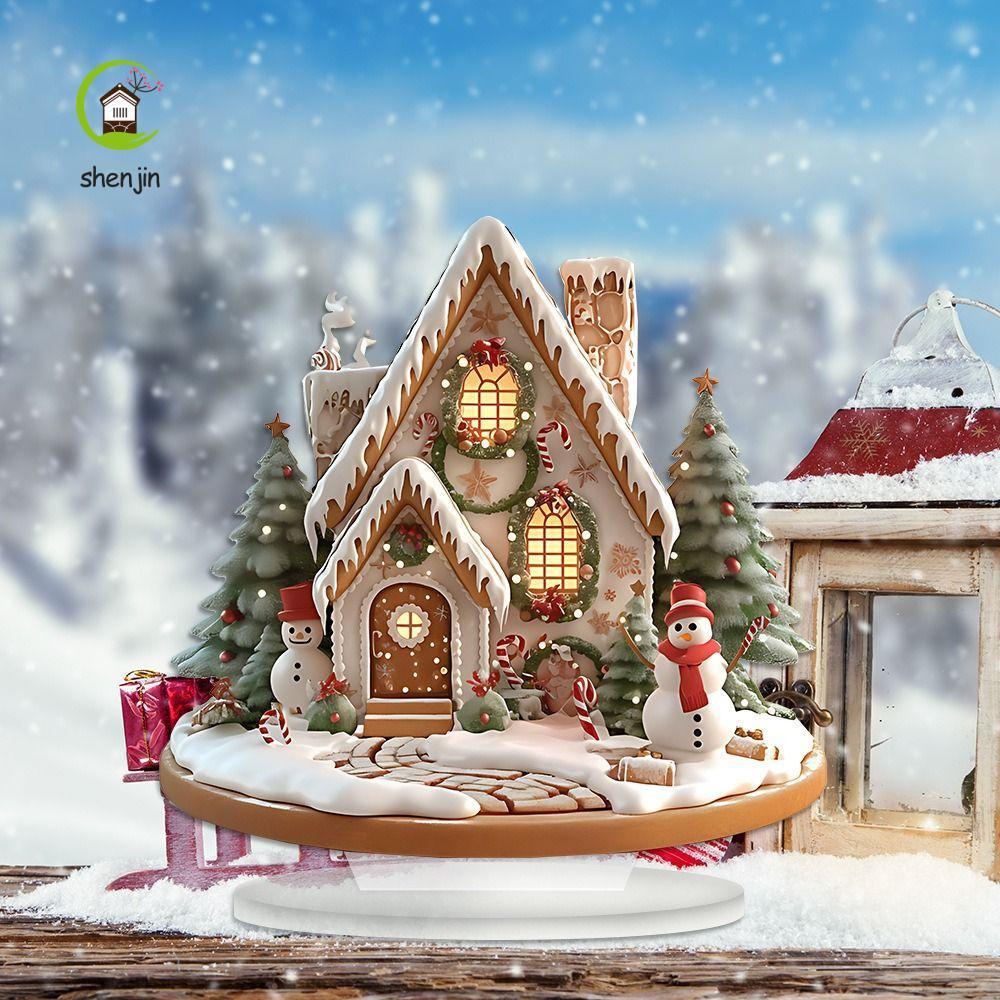SHENJIN Giáng Sinh Nhà Tuyết Tượng, Hoạt Hình 2D Xmas Magic House Hình Tượng, Sáng Tạo Nhẹ Acrylic C