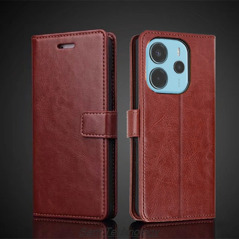 Hộp Đựng Thẻ Dành Cho Xiaomi Redmi Note 14 5G Global Note14 4G EUR Da Pu Flip Cover Retro Ví Fundas 