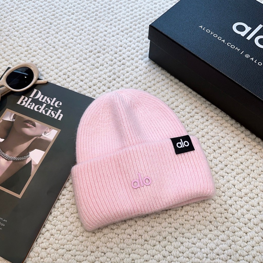 ALO Mũ dệt kim nữ màu hồng thu đông Mũ len dày CP mềm