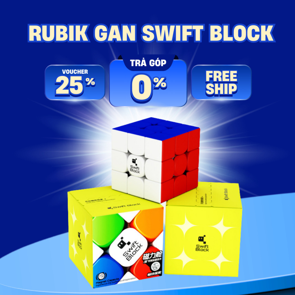 Rubik 3x3 Gan Swift Block 2023 Stickerless Nam Châm - Rubik Otachi Combo GAN 355s Stickerless Cao Cấ