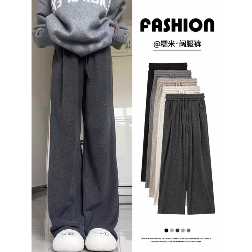 Quần baggy nữ màu xám chất liệu nếp, lót lông cừu ống rộng - Thiết kế thoải mái suốt cả năm