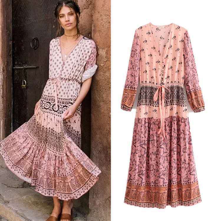 Nữ Đầm Định Vị Ruy Băng Hình Hoa - Style Boho Chic, Váy Dài