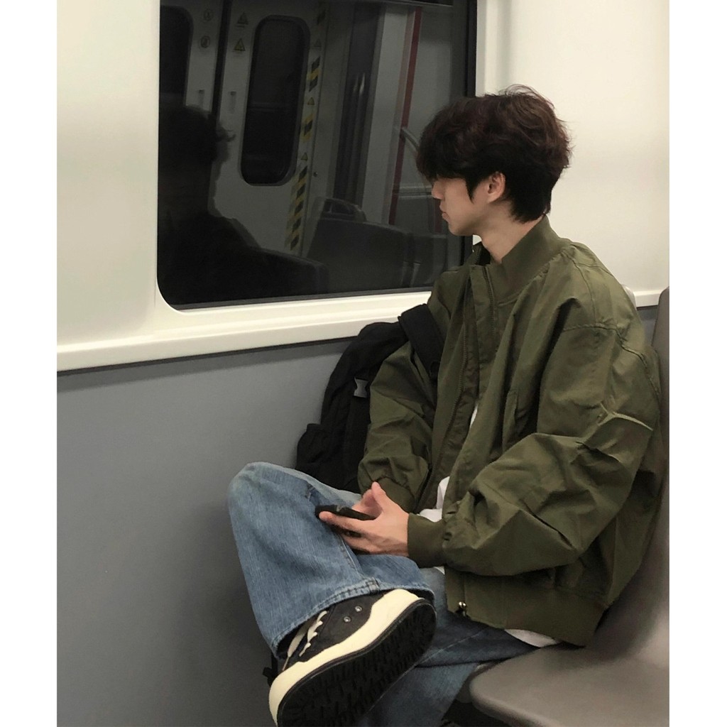 Áo Khoác Bomber Màu Xanh Lá Cây Quân Đội, Cổ Đứng - Phù Hợp Mùa Thu và Đồng Phục Bóng Chày