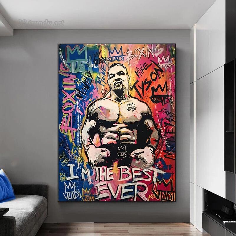 Mike Tyson Boxing Champion Nghệ thuật Canvas Trang trí tường Động lực Graffiti Poster Im Hình ảnh đẹ