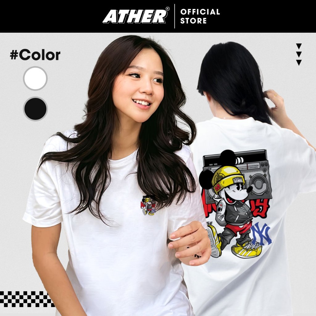 Áo Phông Nam Nữ ATHER, Áo thun MLB x Mickey Radio, Hình In Sắc Nét, Vải Cotton 100% 2 Chiều Cao Cấp