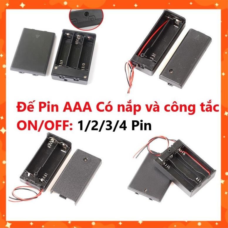 Đế Pin AAA Có nắp và công tắc ON/OFF Loại 1 Pin, 2 Pin, 3 Pin, 4 Pin, đế pin con thỏ loại bé, pin co