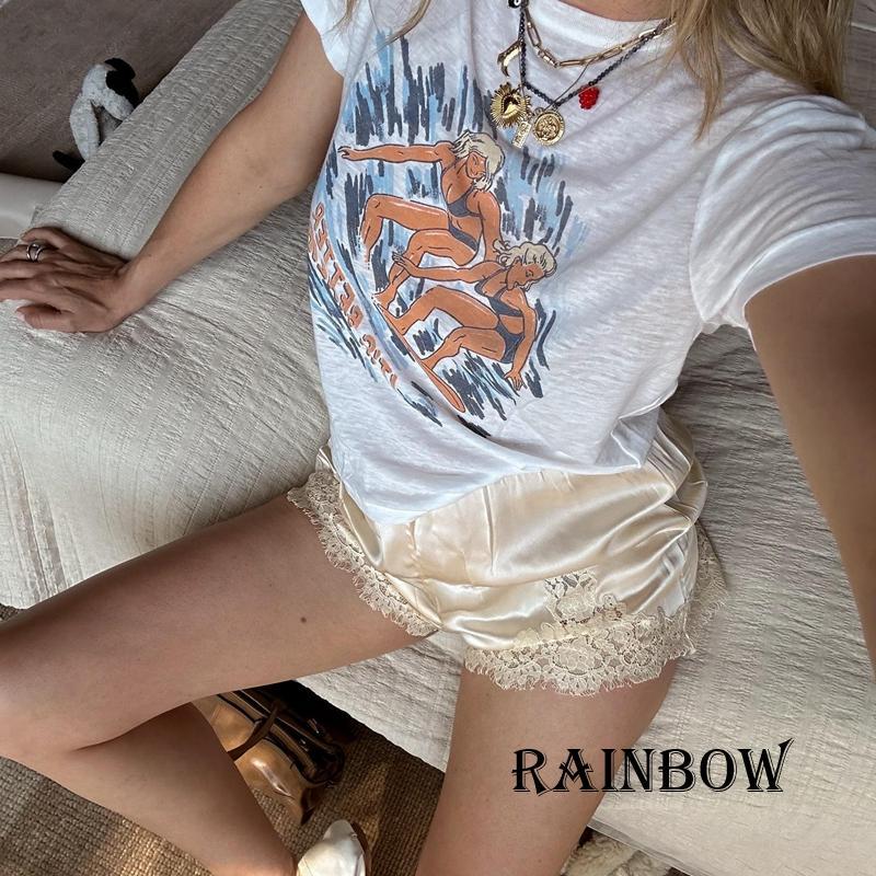 Quần ngắn ống rộng ren, style công sở Boho cạp cao sành điệu