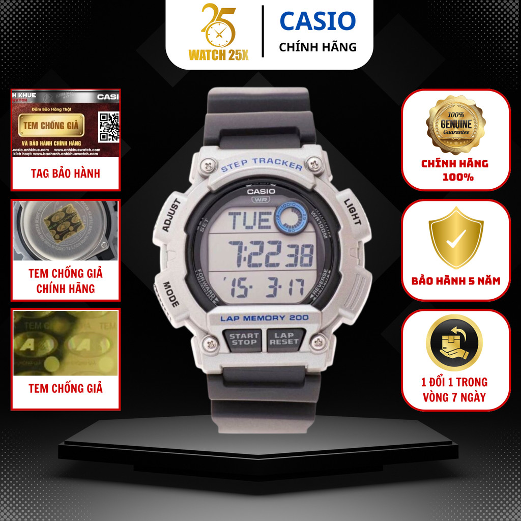 Đồng Hồ Nam Casio WS-2100H-1A2VDF Watch25x Kỹ Thuật Số, Dây Nhựa Bạc Đen, World Time, Lịch Vạn Niên