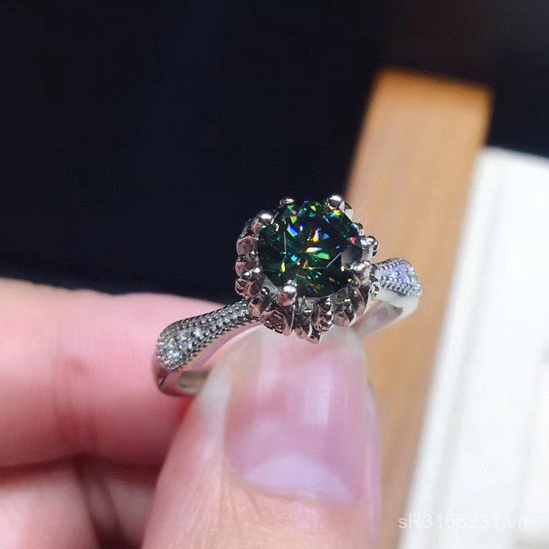 Nhẫn nữ sang trọng PT950 moissanite xanh hình mũi tên