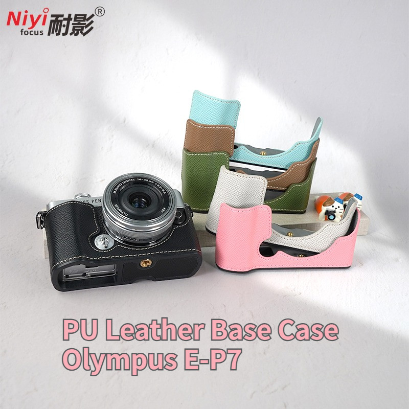 Da Máy Ảnh Đế Dành Cho Olympus E-P7 Nút Pin Mở 1 / 4 Vít Bảo Vệ PU Nửa Vỏ Olympus EP7