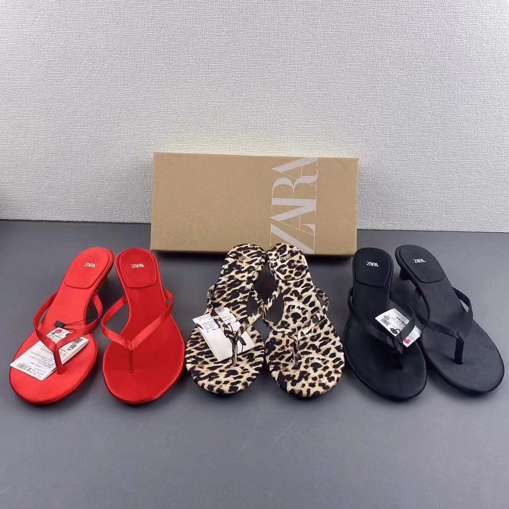 ZARA Women's Shoes New2025Spring Summer Round Toe High Heels Red Wedge Mid Heel Open Back Cat Heel F