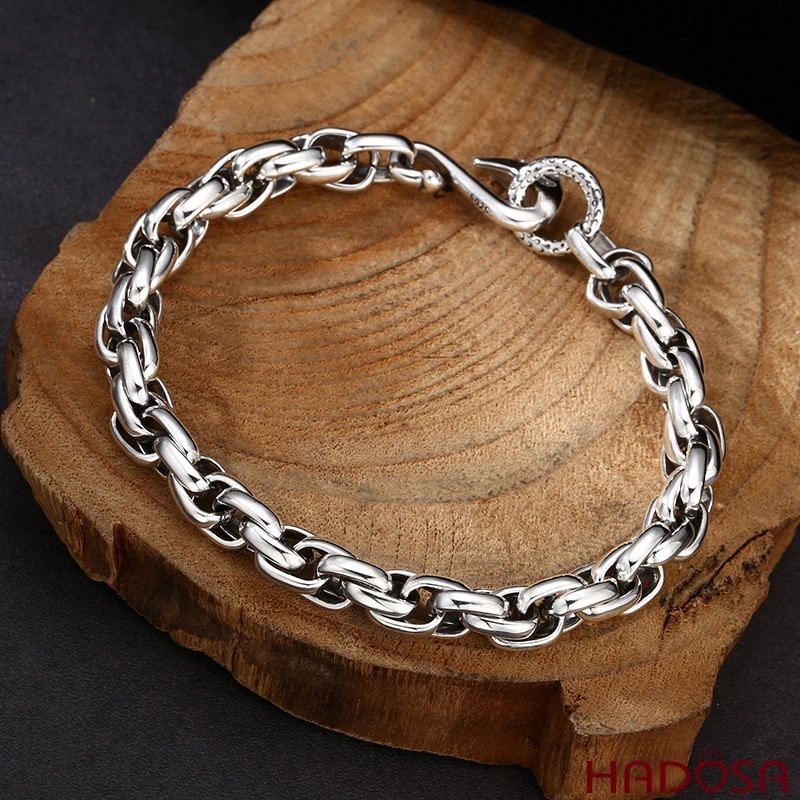 Vòng tay bạc nam S925 bản to khóa đại bàng phong cách hầm hố mạnh mẽ hợp thời trang Hadosa TSB644