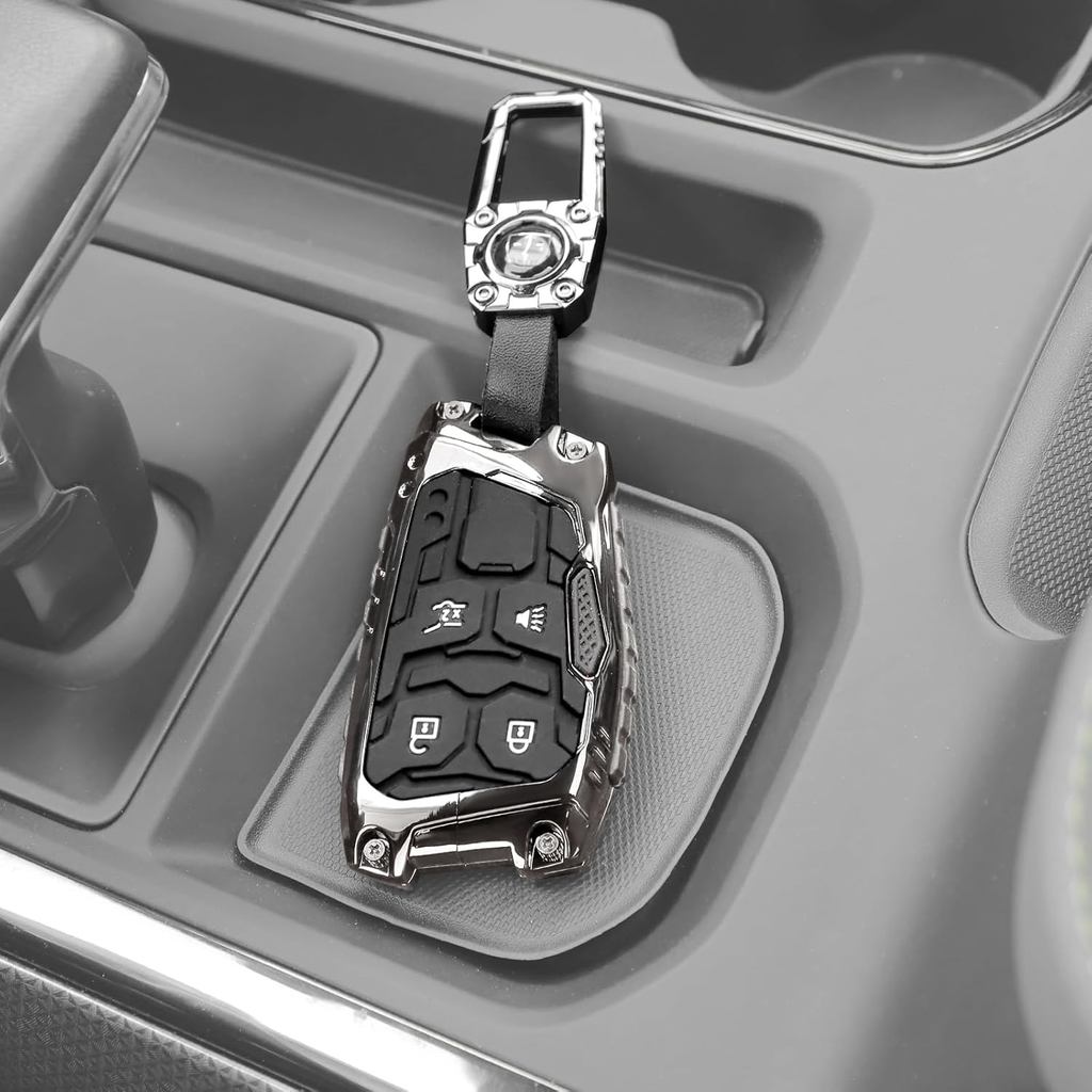 JeCar Key Fob Cover có móc khóa cho Chevy, Hộp đựng chìa khóa bảo vệ hợp kim kẽm cho 2020-2025 Chevr