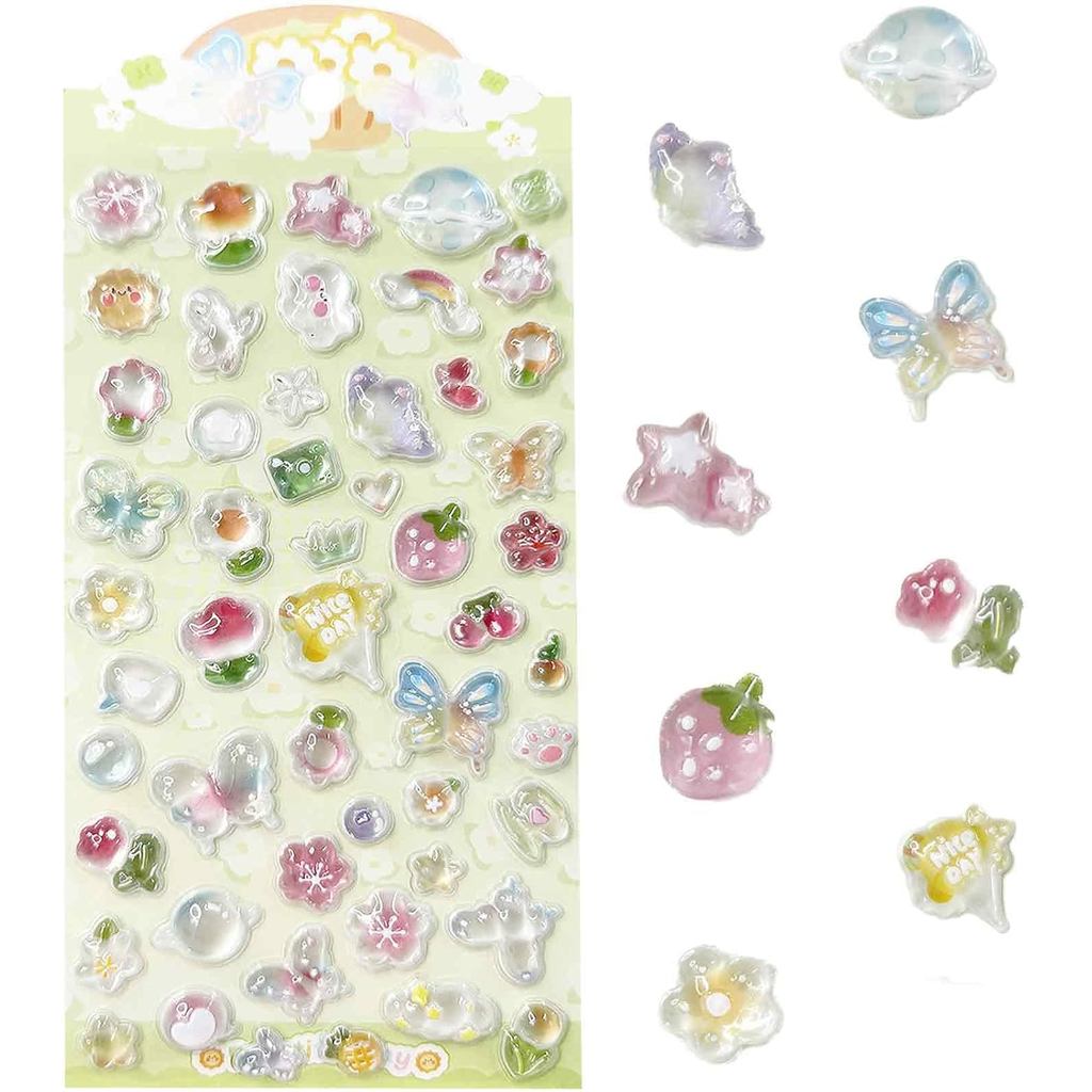 3D Miếng Dán Dễ Thương Hoạt Hình Bướm Hoa Trái Cây Xanh Puff Dán Kawaii Mini Puffy 3D Có Thể Tái Sử 