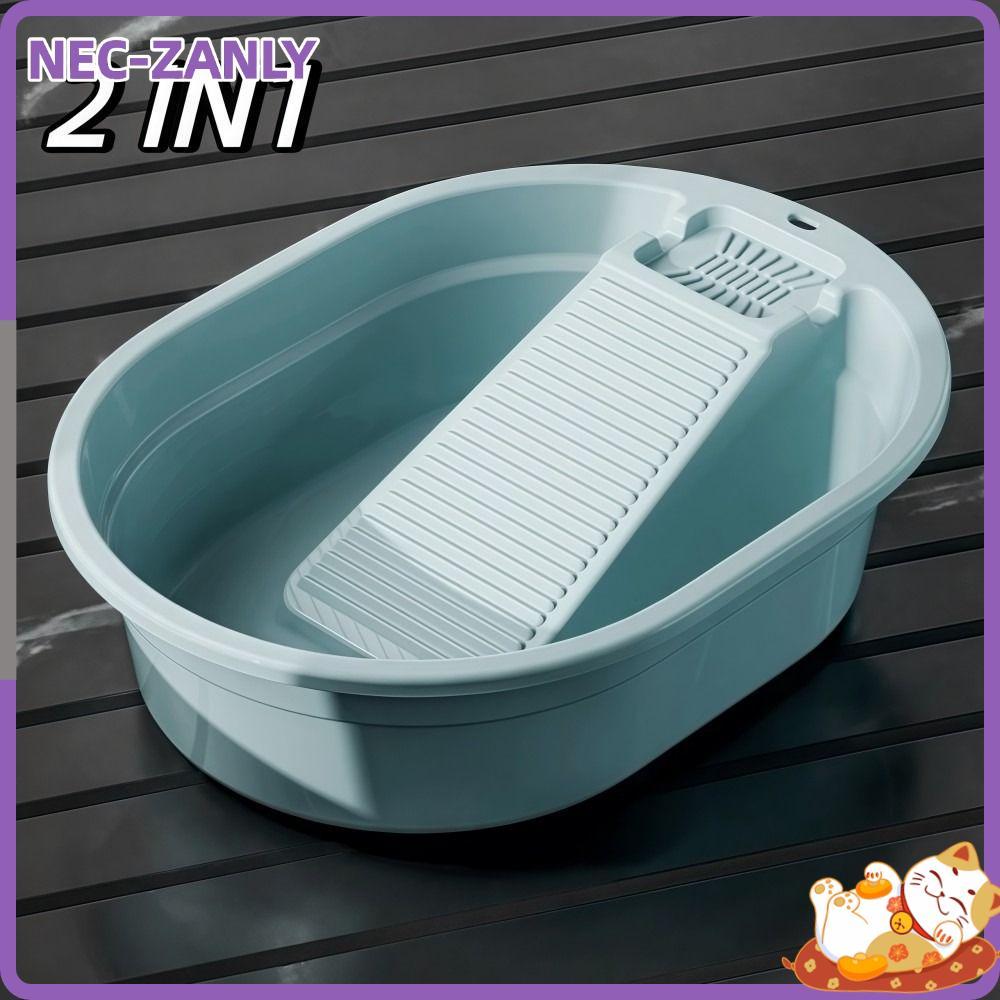 Bồn rửa quần áo NEC-ZANLY, Chậu rửa dày 2IN1, Bồn giặt lớn chống trượt bằng nhựa thực tế cho quần áo
