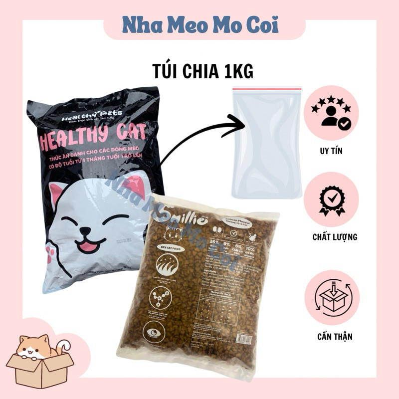 Ship từ HCM - [Túi 1Kg] Thức ăn hạt cho mèo túi zip (Healthy Cat, Smillie)