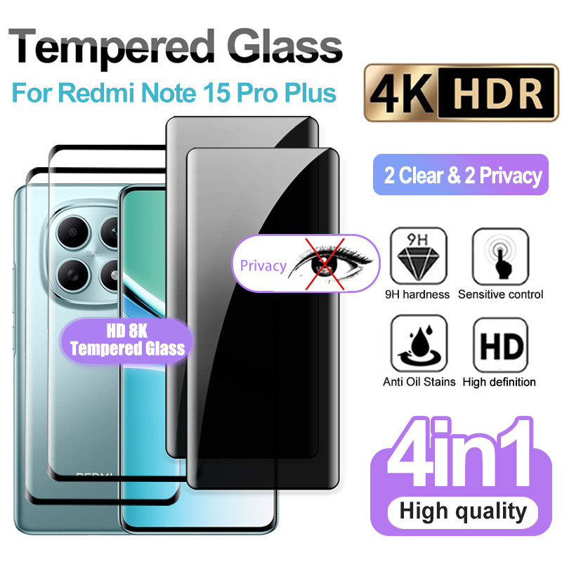 4 TRONG 1 Riêng Tư & Trong Suốt Phim Redmi Note 15 Pro Plus Kính Cường Lực Cho Redmi Note 15 Pro Plu