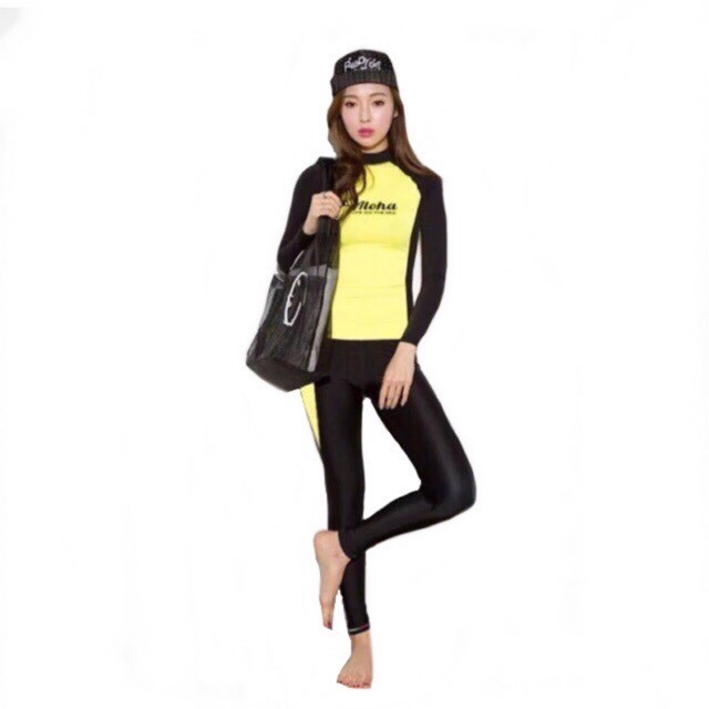 Thời trang Waikiki Aloha dài tay bộ set Terno Rash Guard cho nữ, phù hợp bơi lội