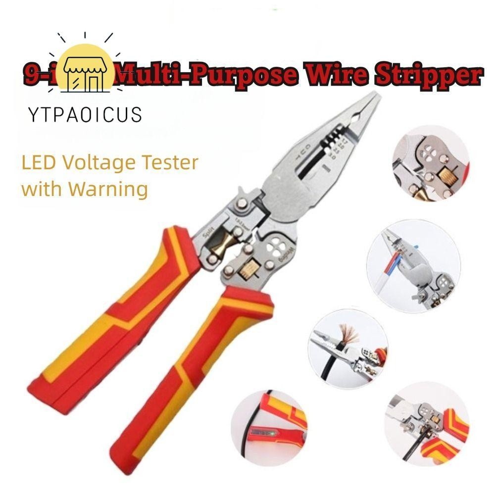 YURUYI 9-in-1 Wire Stripper Pliers, Multi-functional Alloy Steel Electrician Pliers, Anti-slip Folda