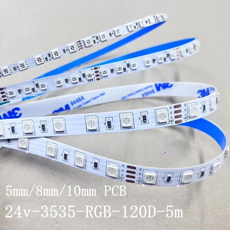 5M 24v 3535 5mm 8mm 10mm RGB 120leds Dải đèn LED RGB Bảy màu DC24V 5 mét IP20 Chống nước 10mm 5050RG