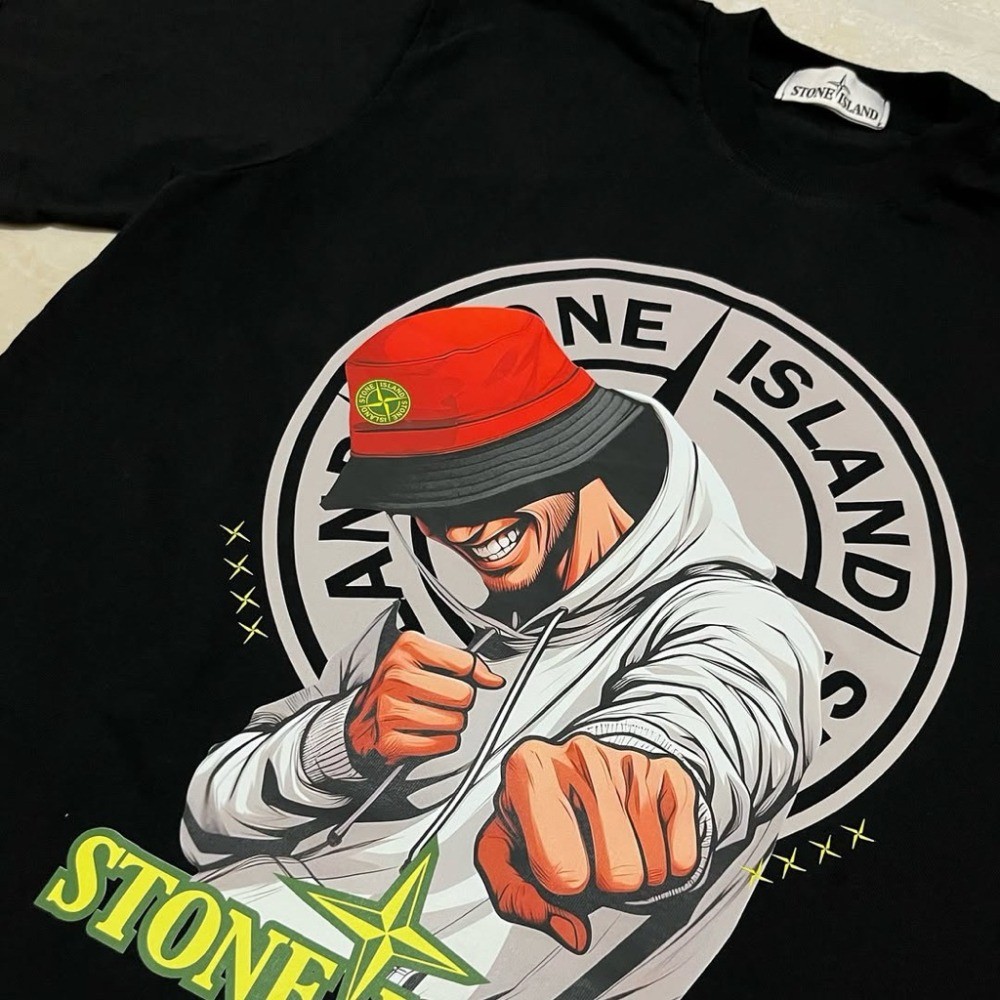 Stone Island's Áo thun sơ mi bông 100% nhập khẩu, thiết kế logo lớn