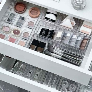 Khay Chia Ngăn Kéo Trong Suốt Vân Sọc, Khay Đựng Mỹ Phẩm Xếp Chồng Tiện Lợi Để Bàn - ABREN