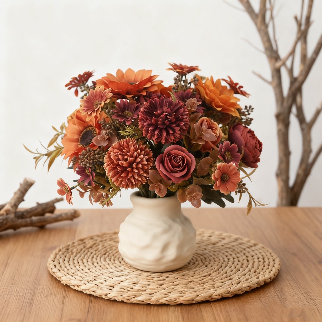 Hoa Giả Decor Trang Trí Nhà Cửa Bó Hồng Cúc Lụa Vintage Retro Cao Cấp Phụ Kiện Chụp Ảnh Cưới Để Bàn 