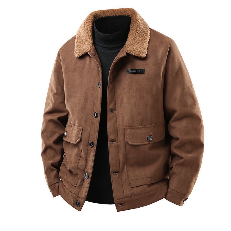 Áo khoác nam mùa thu đông, lót lông cừu, áo khoác da lộn nam, áo khoác công sở nam nhiều túi, áo kh