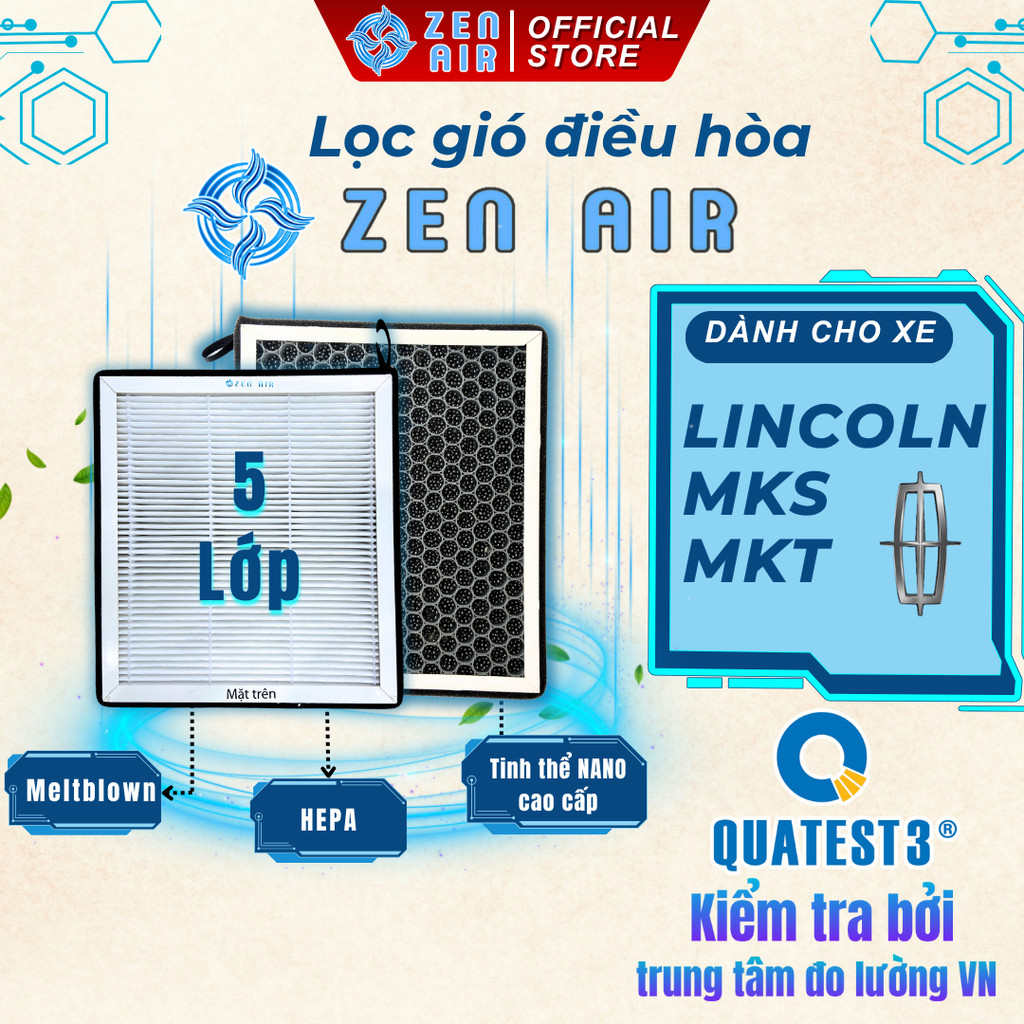 Lọc gió điều hòa LINCOLN MKS, MKT lọc bụi mịn, khử độc, mùi thơm - ZEN AIR