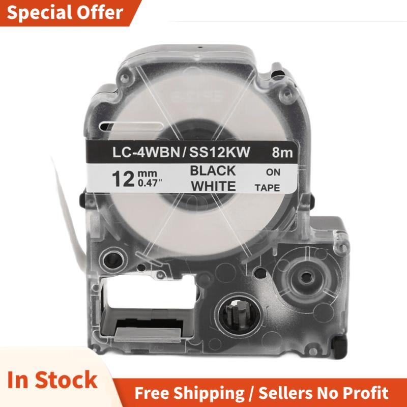 5 Gói Thay Thế -4WBN LC-4WBN9 (SS12KW) Băng Nhãn Cho LabelWorks LW300 LW400 LW500 LW700 Đen Trên Trắ