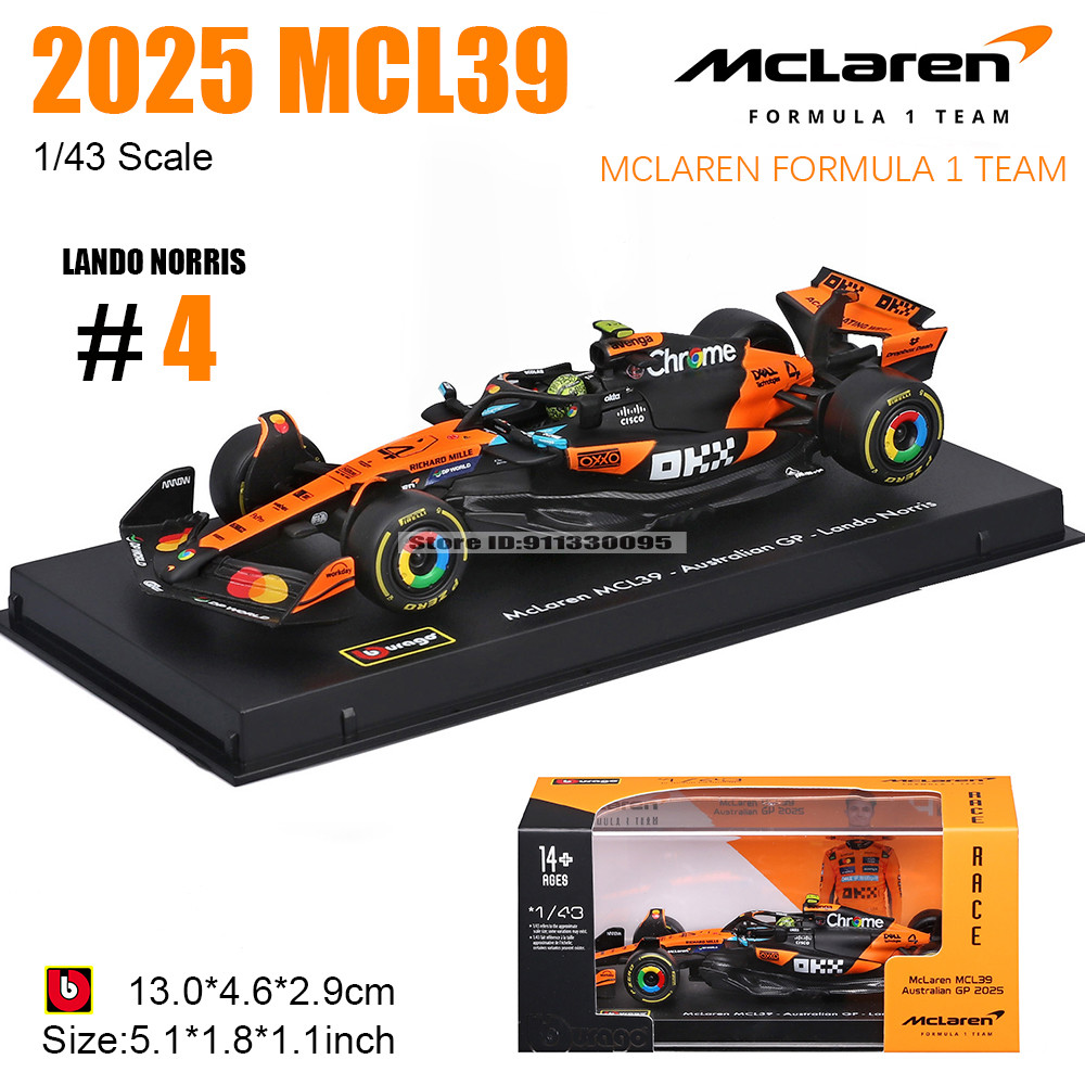 Bburago 1: 43 2025 McLaren MCL39 F1 Đội 4 Lando Norris 81 Oscar Piastri Phiên bản cao cấp Hợp kim đú