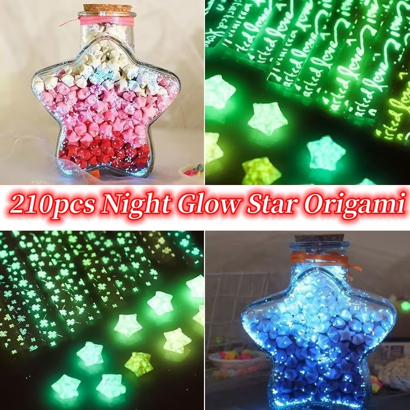 Y&X 210 Tờ /  Dạ Quang Ngôi Sao May Mắn Gấp Giấy Origami Ngôi Sao May Mắn Origami Ruy Băng Giấy